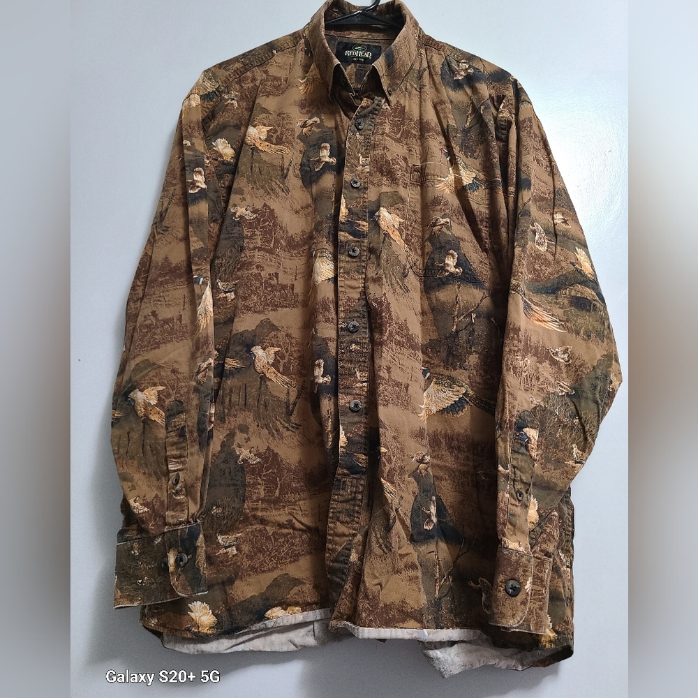 Vintage Redhead Men's Long Sleeve Button Up Shirt Pheasant Bird Outdoor Large